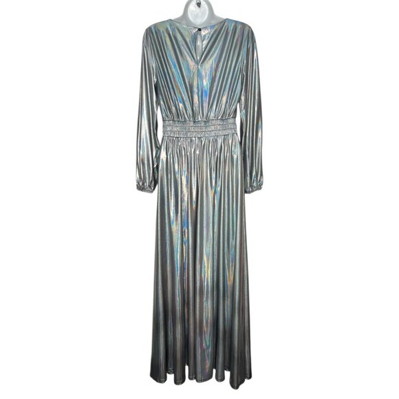 NWT New York Co Metallic Maxi Dress Iridescent Silver Balloon Sleeve Party XS - Picture 8 of 12